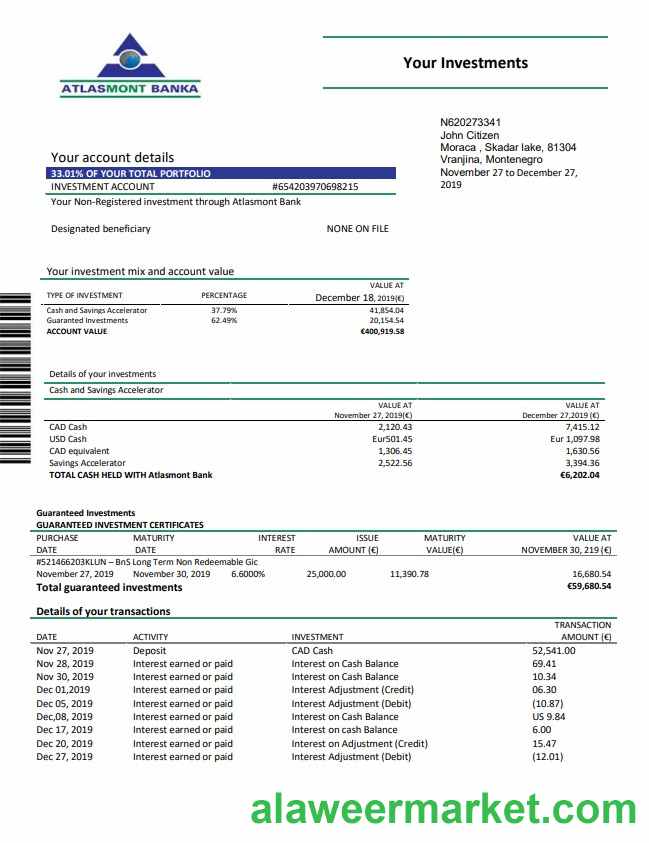 Montenegro Atlasmont Bank statement